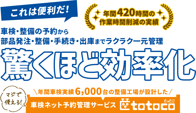 車検・整備の予約から部品発注・整備・手続き・出庫までラクラク一元管理 驚くほど効率化